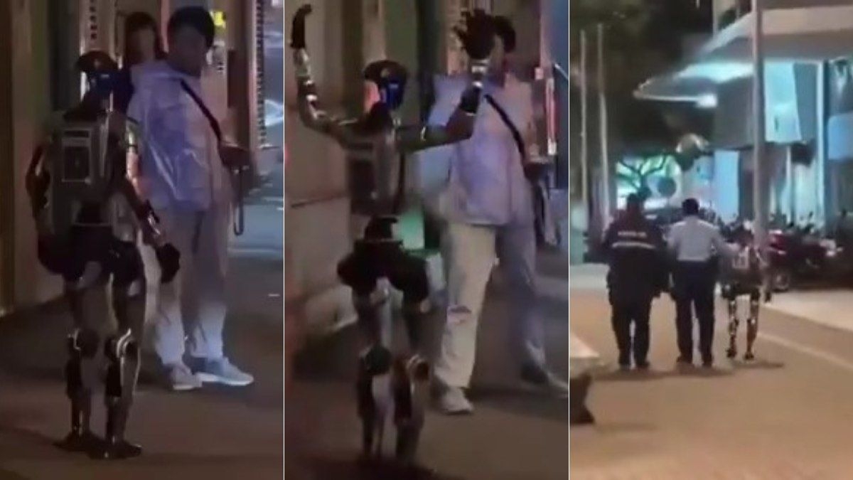 Idosa é surpreendida por robô humanoide na rua